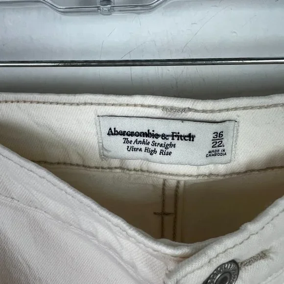 NWT Abercrombie & Fitch The Ankle Straight Ultra High Rise Cream Size 36 22 LONG - Picture 6 of 12